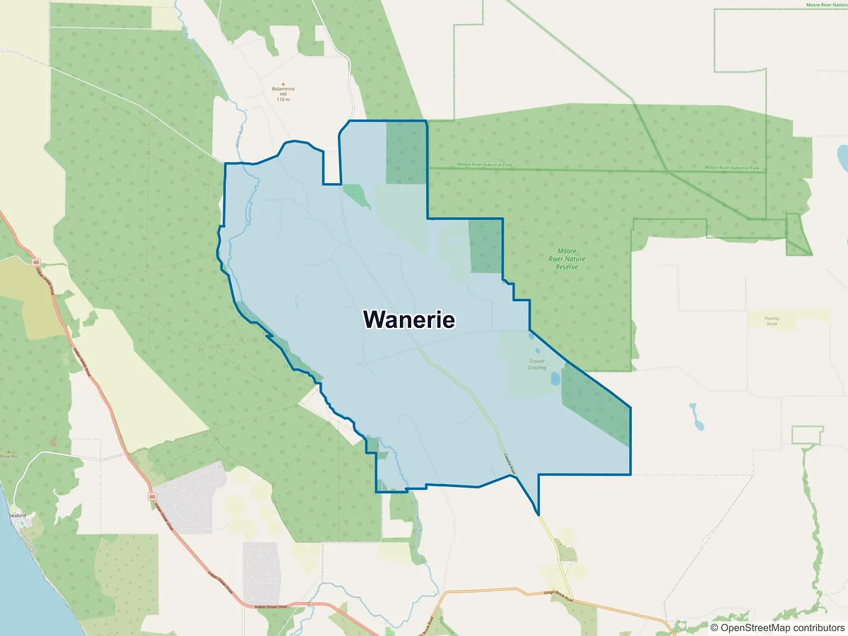 Map of Wanerie, WA, Australia
