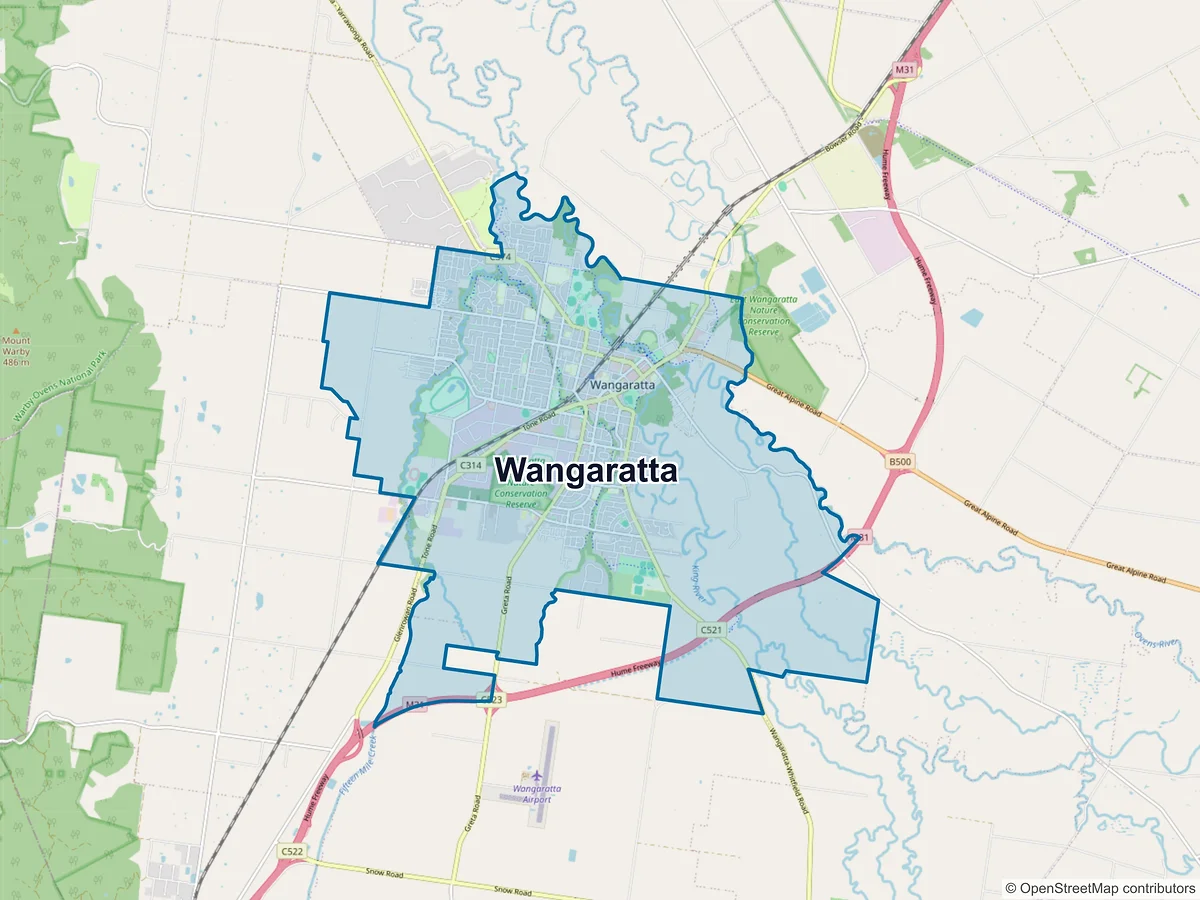 Map of Wangaratta, VIC, Australia