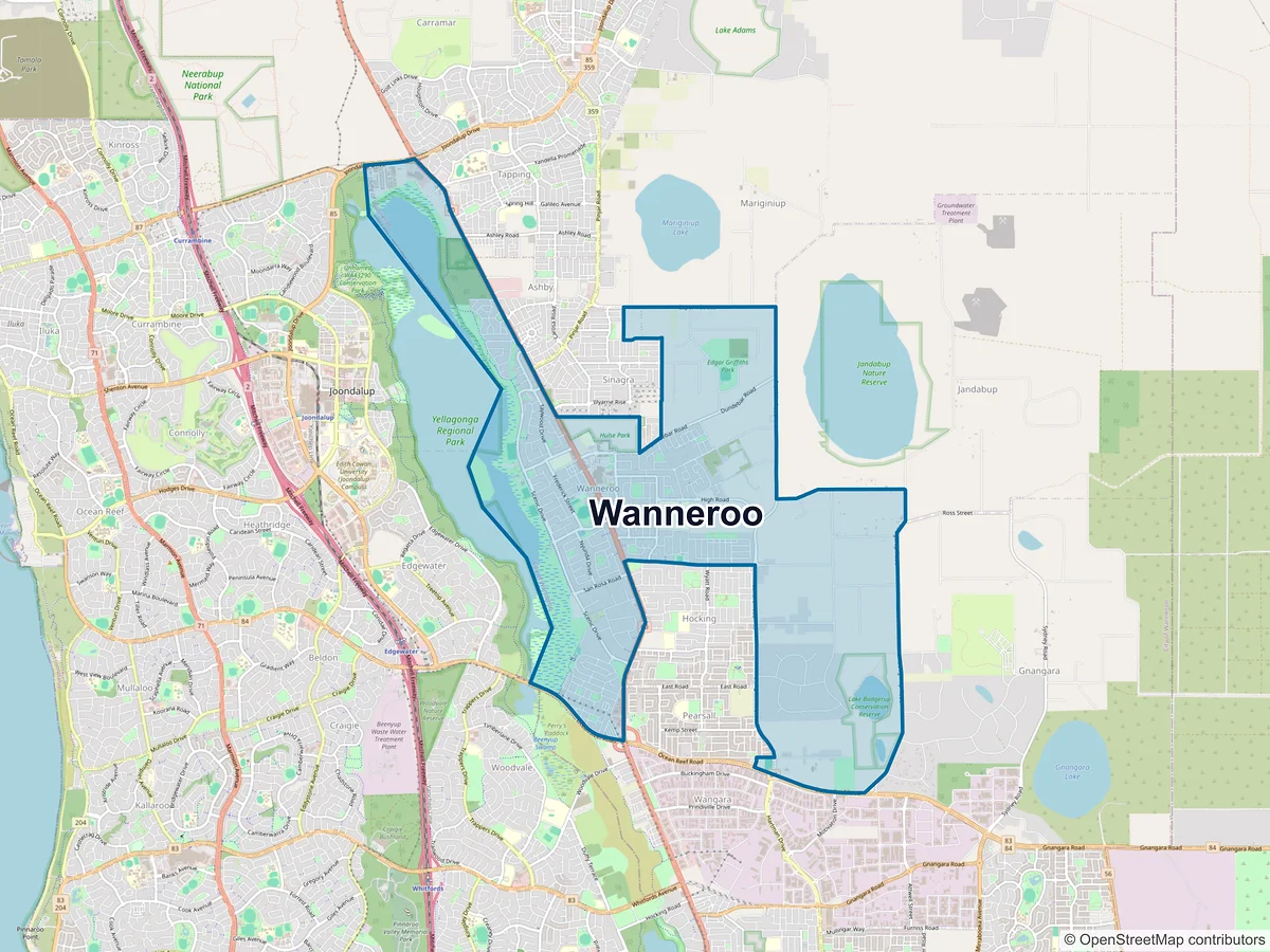 Map of Wanneroo, WA, Australia