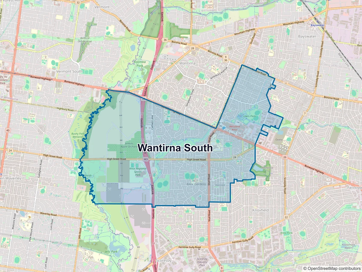 Map of Wantirna South, VIC, Australia