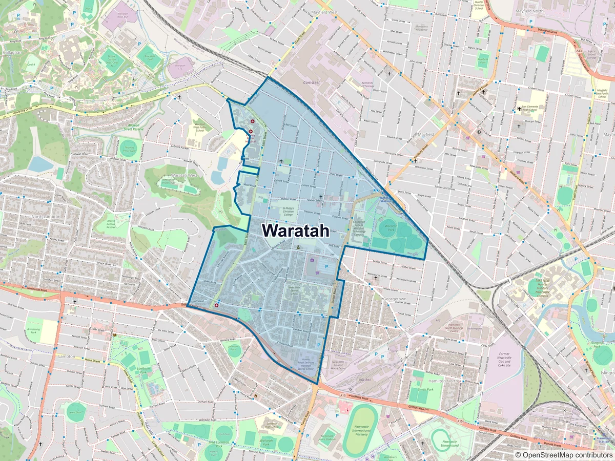 Map of Waratah, NSW, Australia