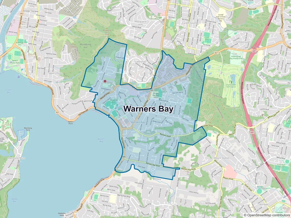 Map of Warners Bay, NSW, Australia