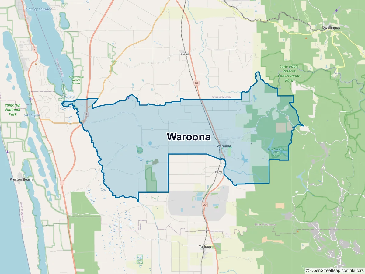 Map of Waroona, WA, Australia