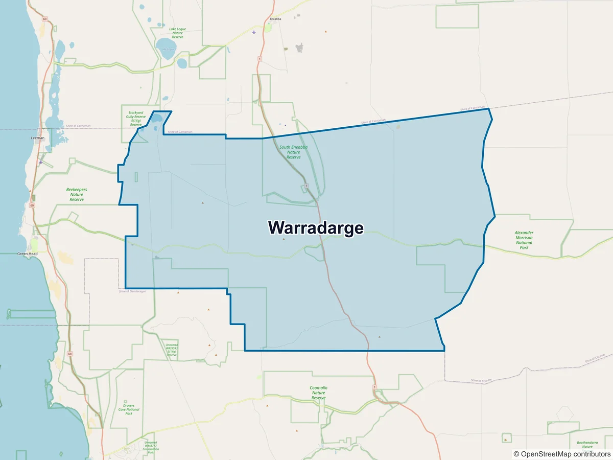 Map of Warradarge, WA, Australia