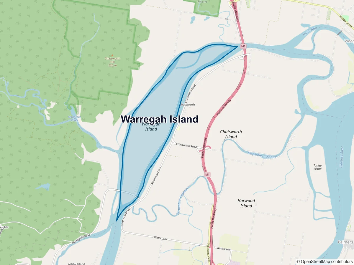 Map of Warregah Island, NSW, Australia