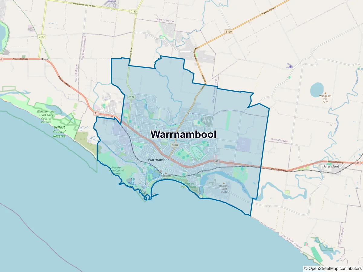 Map of Warrnambool, VIC, Australia