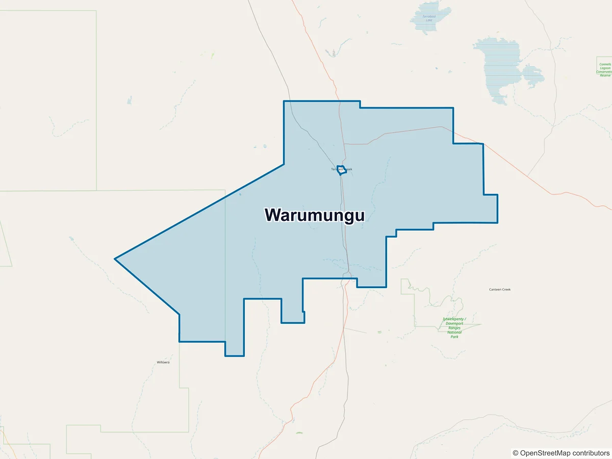 Map of Warumungu, NT, Australia