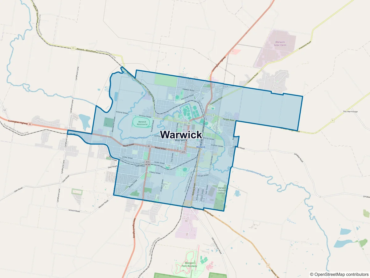 Map of Warwick, QLD, Australia
