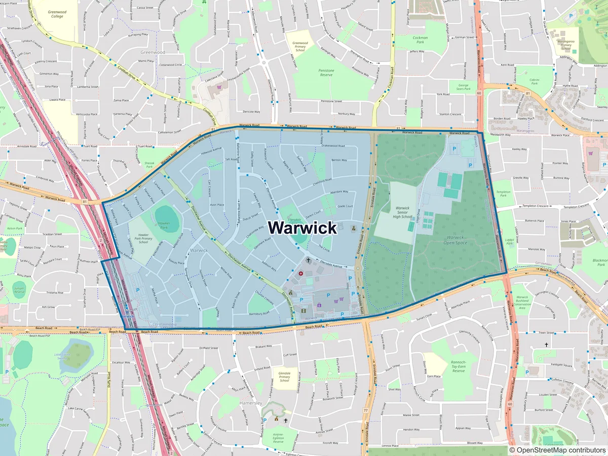 Map of Warwick, WA, Australia