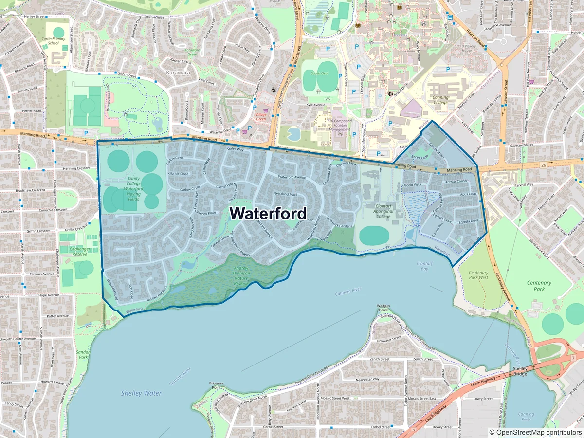 Map of Waterford, WA, Australia