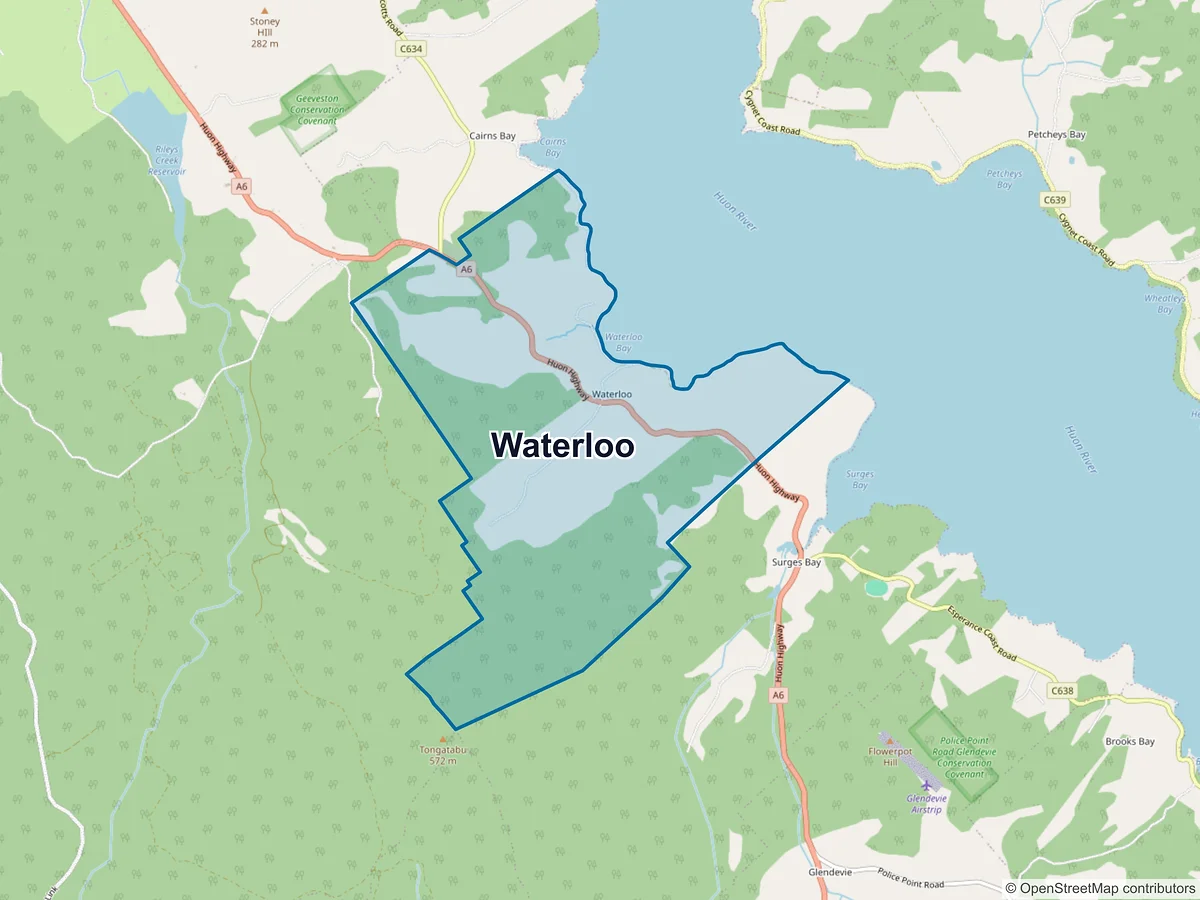 Map of Waterloo, TAS, Australia