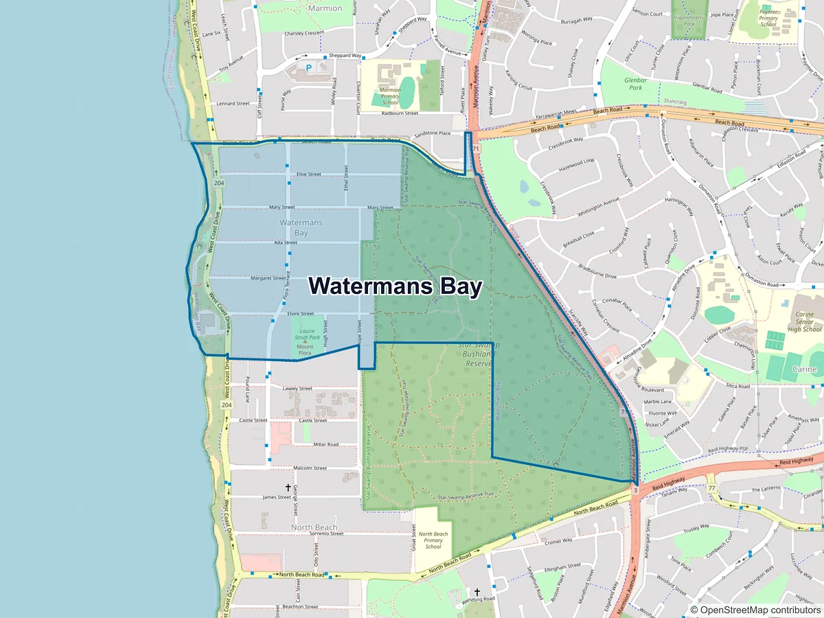 Map of Watermans Bay, WA, Australia