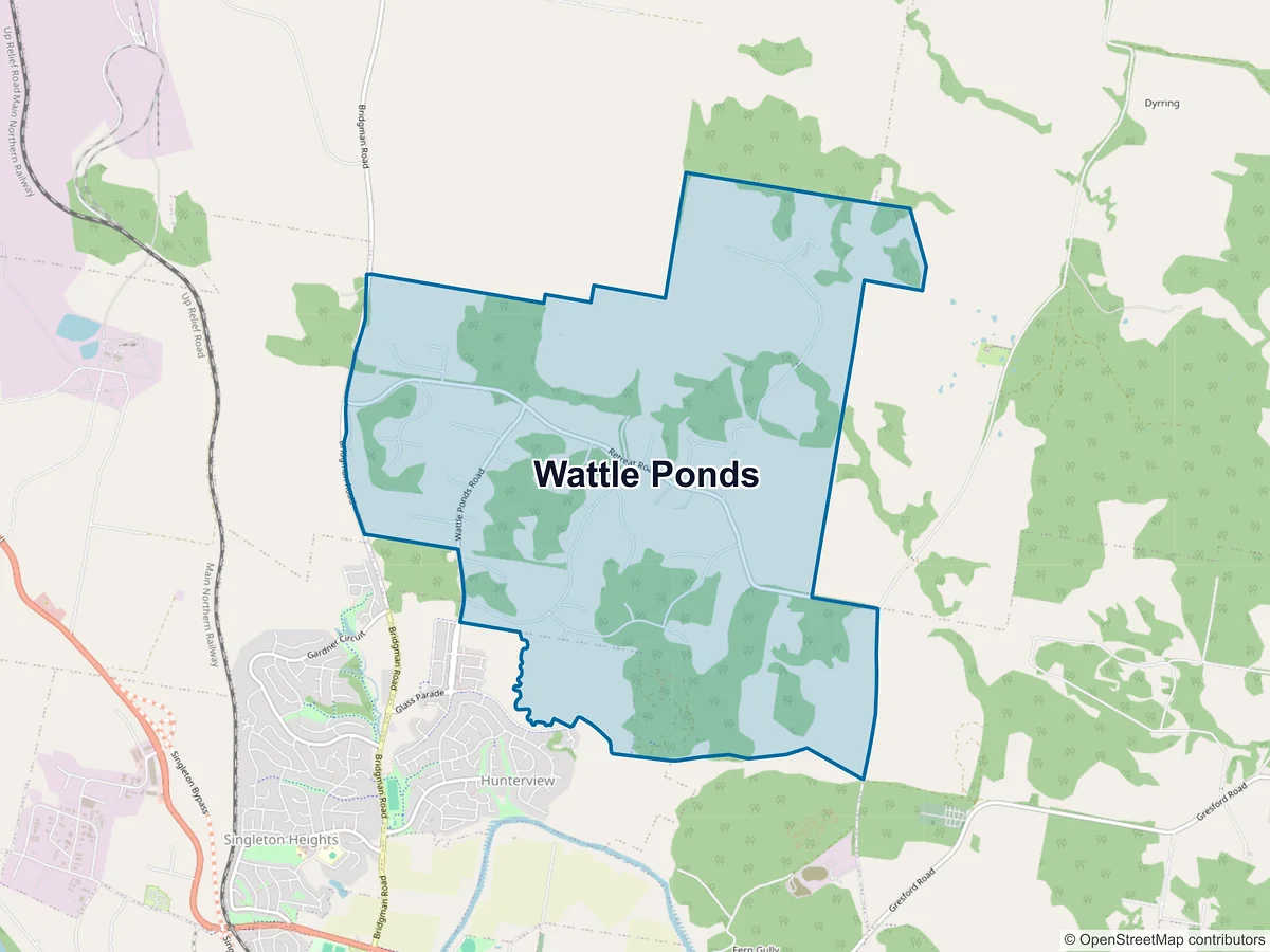 Map of Wattle Ponds, NSW, Australia