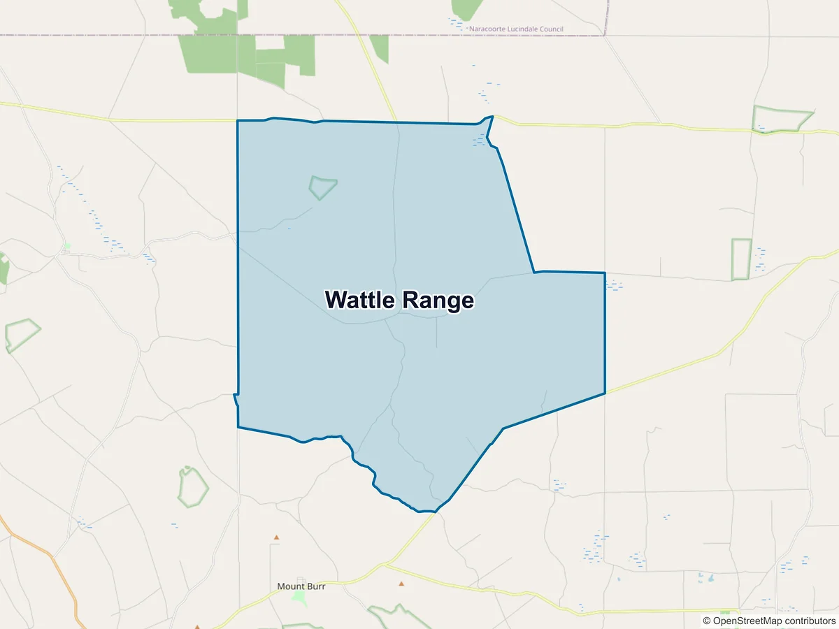 Map of Wattle Range, SA, Australia