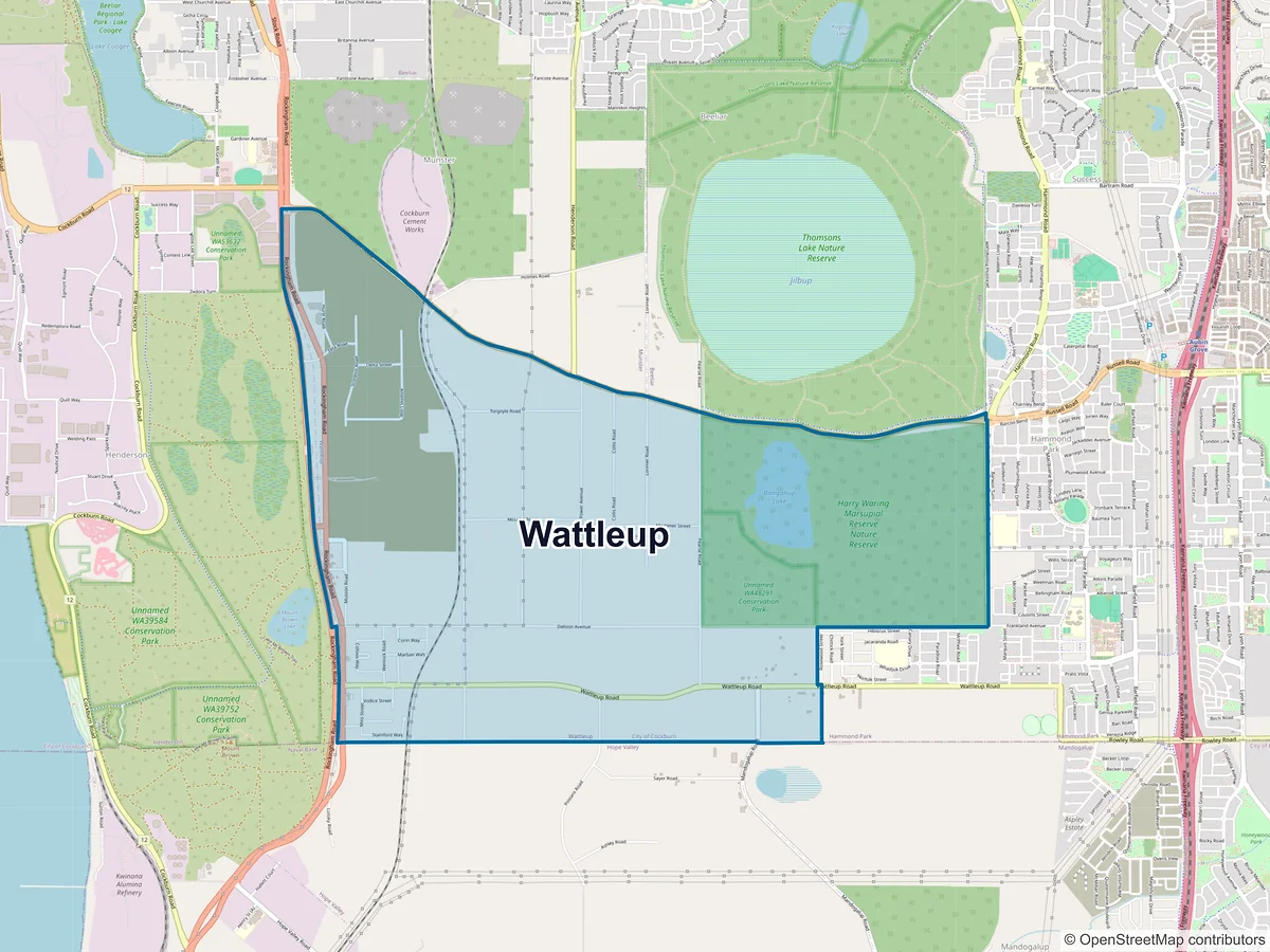 Map of Wattleup, WA, Australia