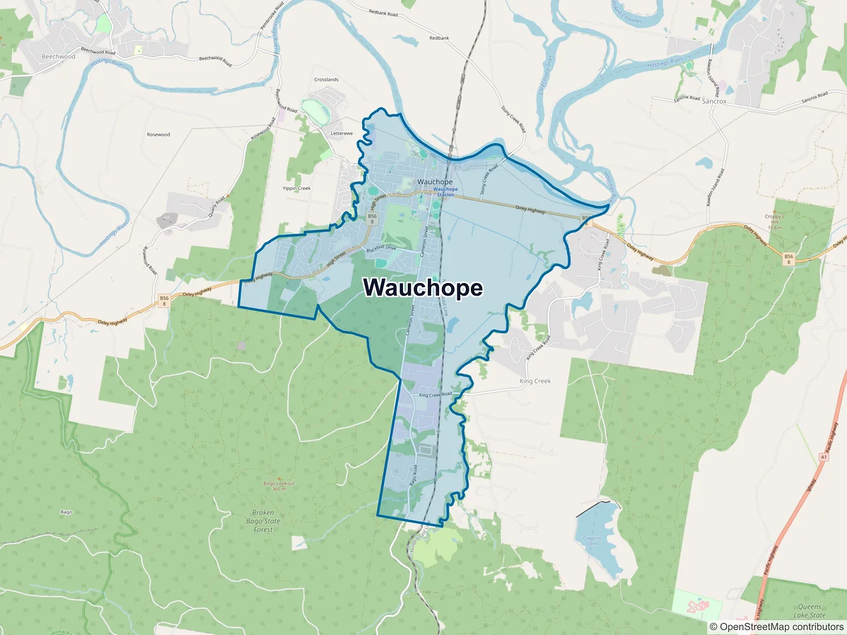 Map of Wauchope, NSW, Australia
