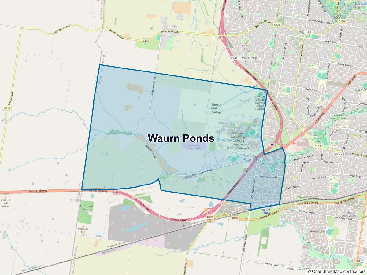 Map of Waurn Ponds, VIC, Australia
