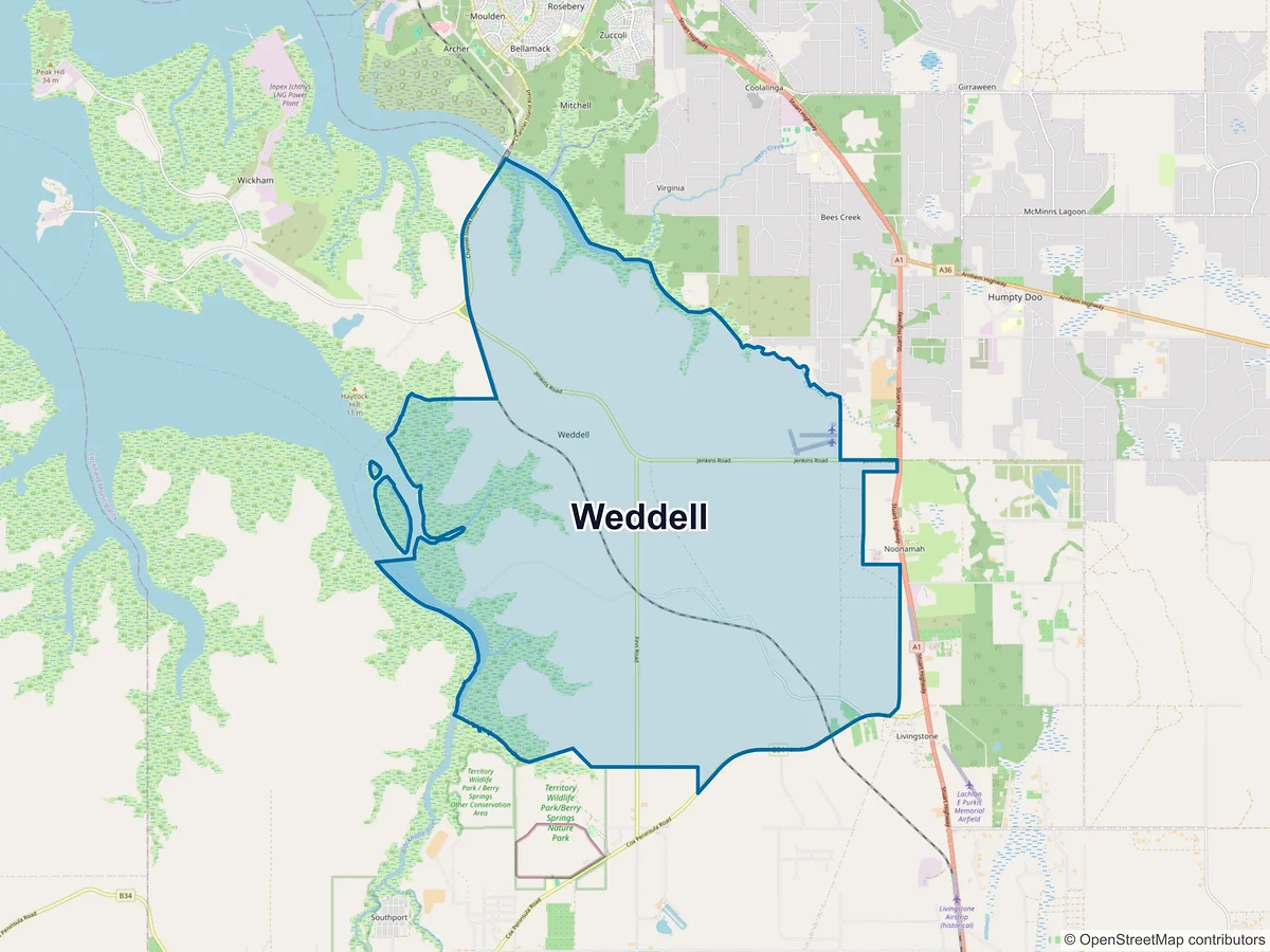 Map of Weddell, NT, Australia