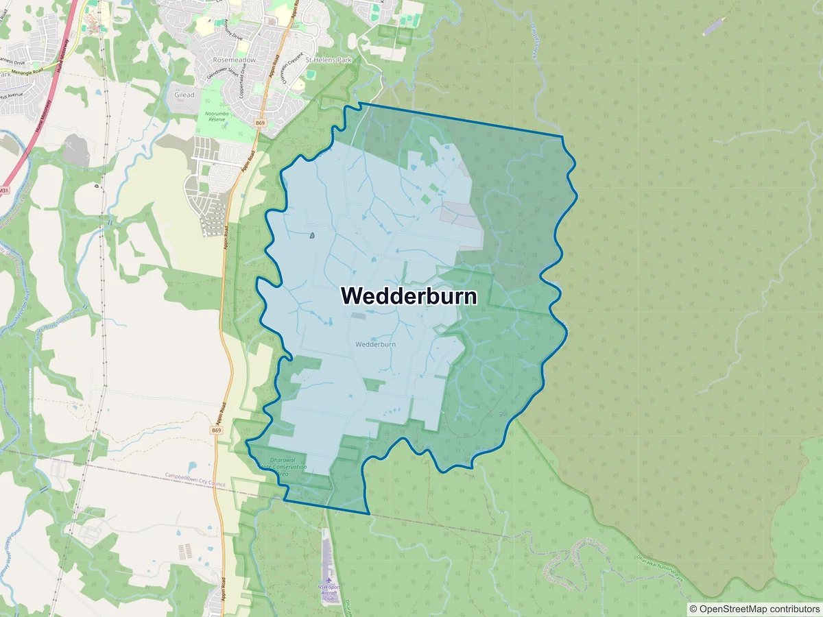 Map of Wedderburn, NSW, Australia