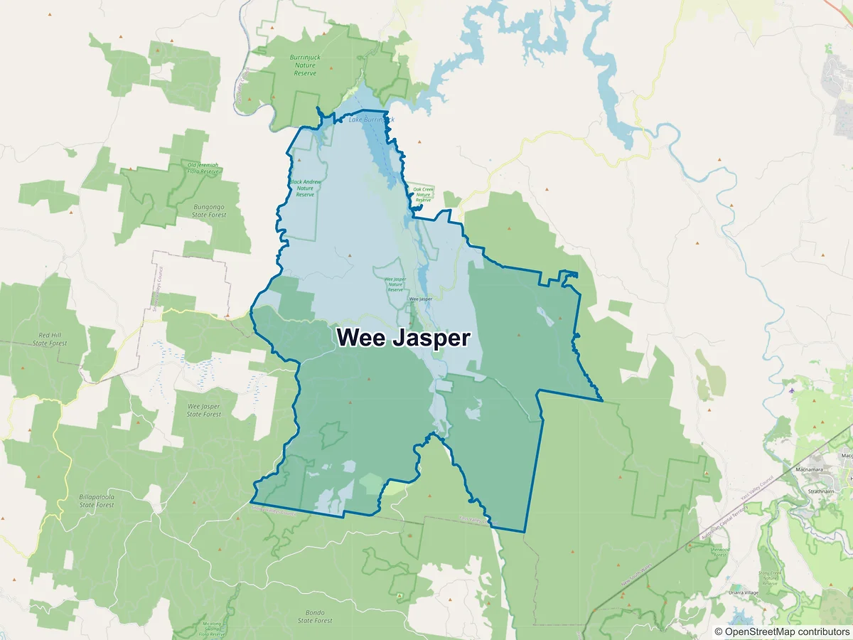Map of Wee Jasper, NSW, Australia