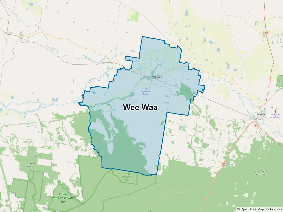 Map of Wee Waa, NSW, Australia