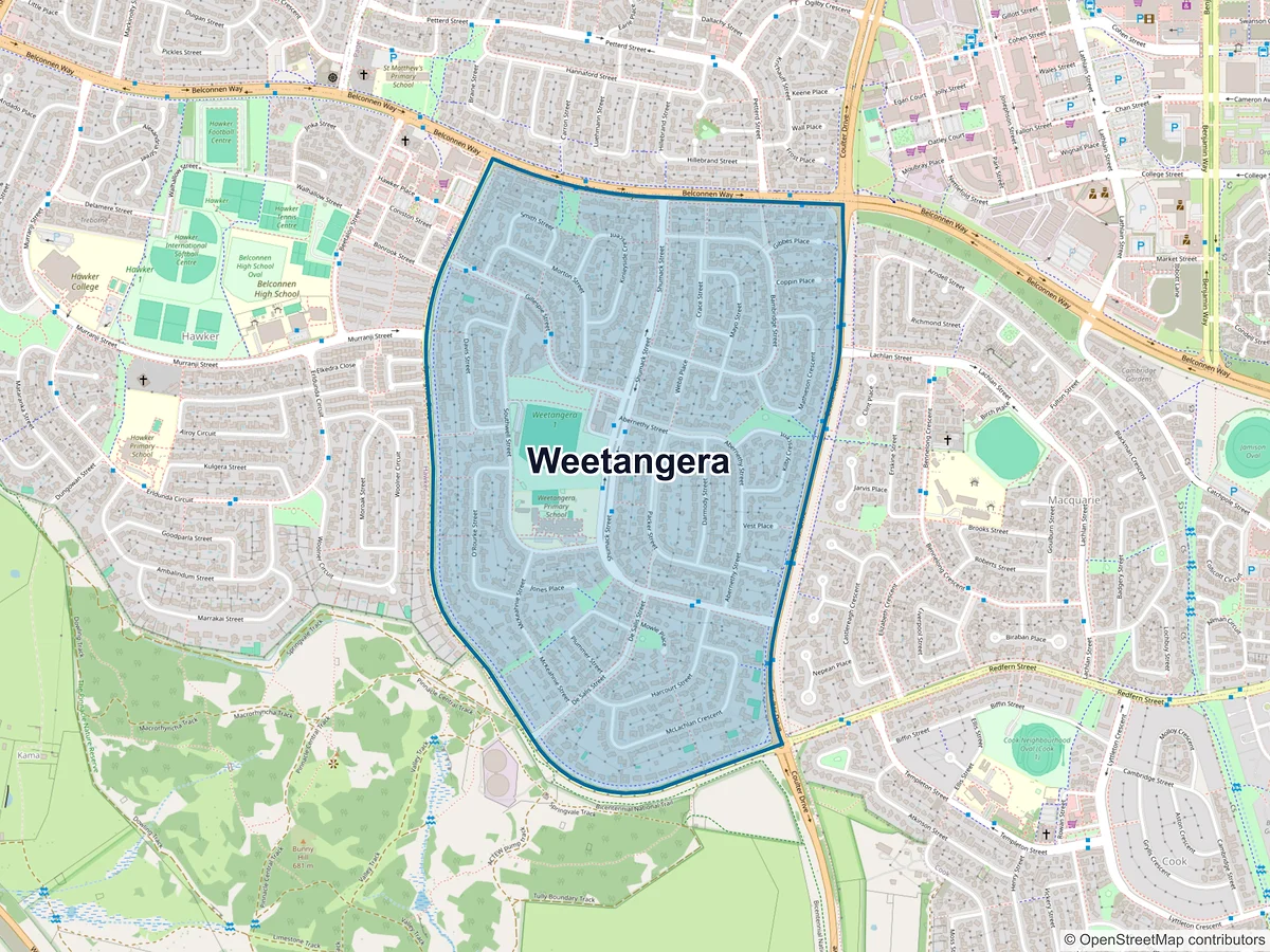 Map of Weetangera, ACT, Australia
