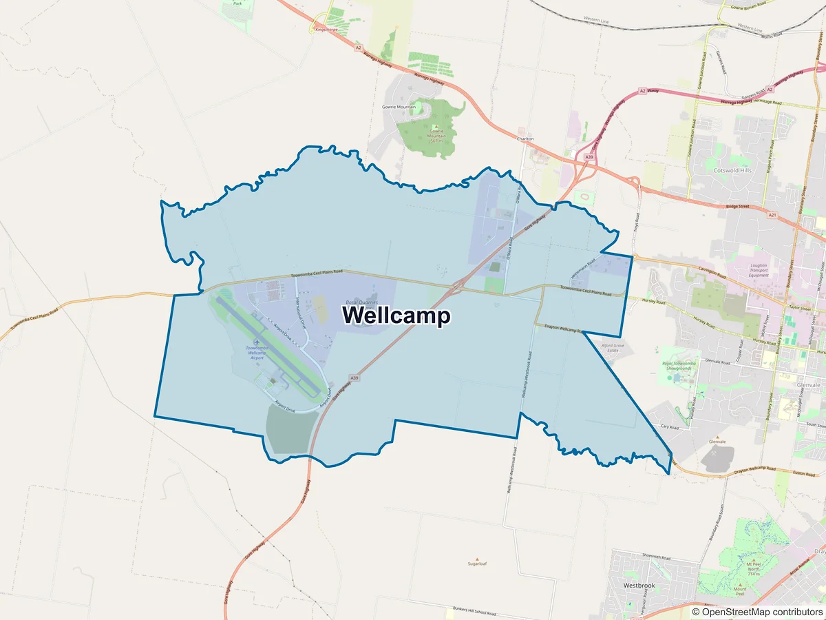 Map of Wellcamp, QLD, Australia