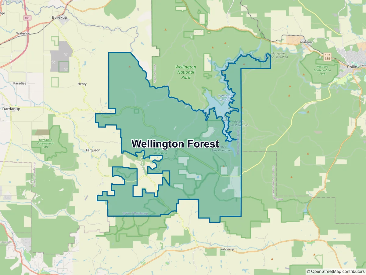 Map of Wellington Forest, WA, Australia