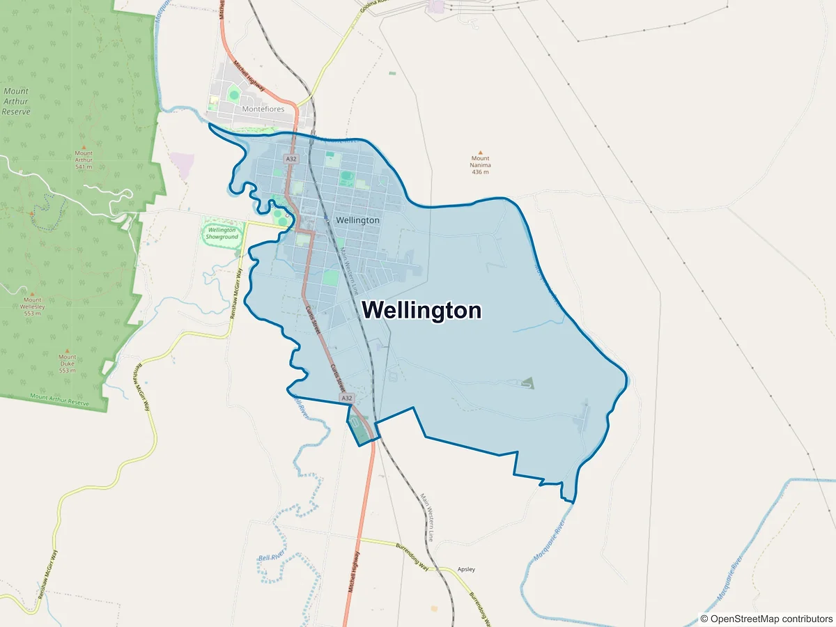 Map of Wellington, NSW, Australia