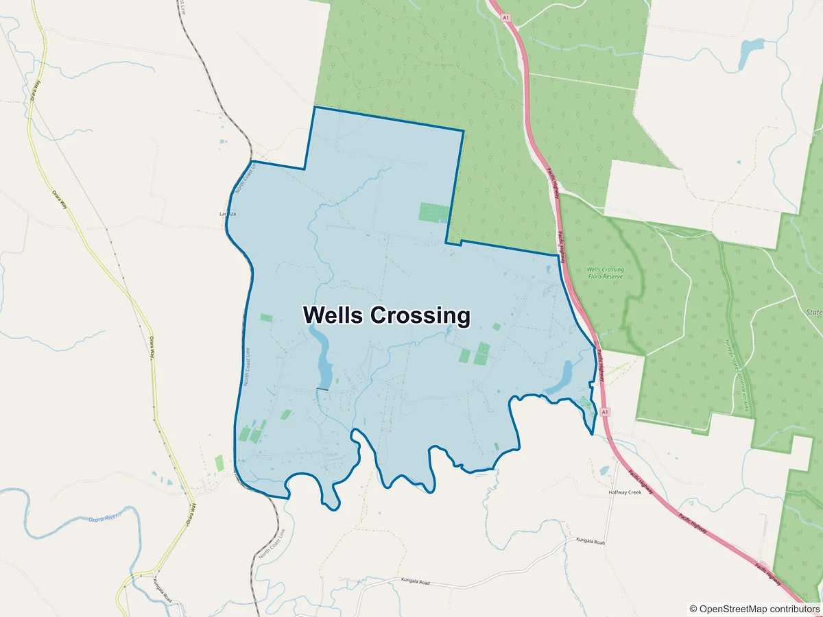 Map of Wells Crossing, NSW, Australia
