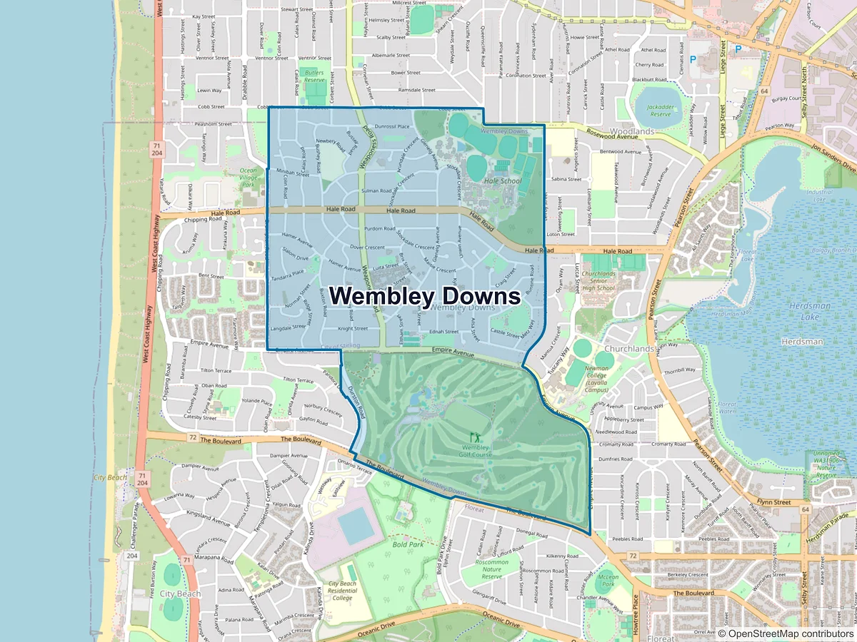 Map of Wembley Downs, WA, Australia