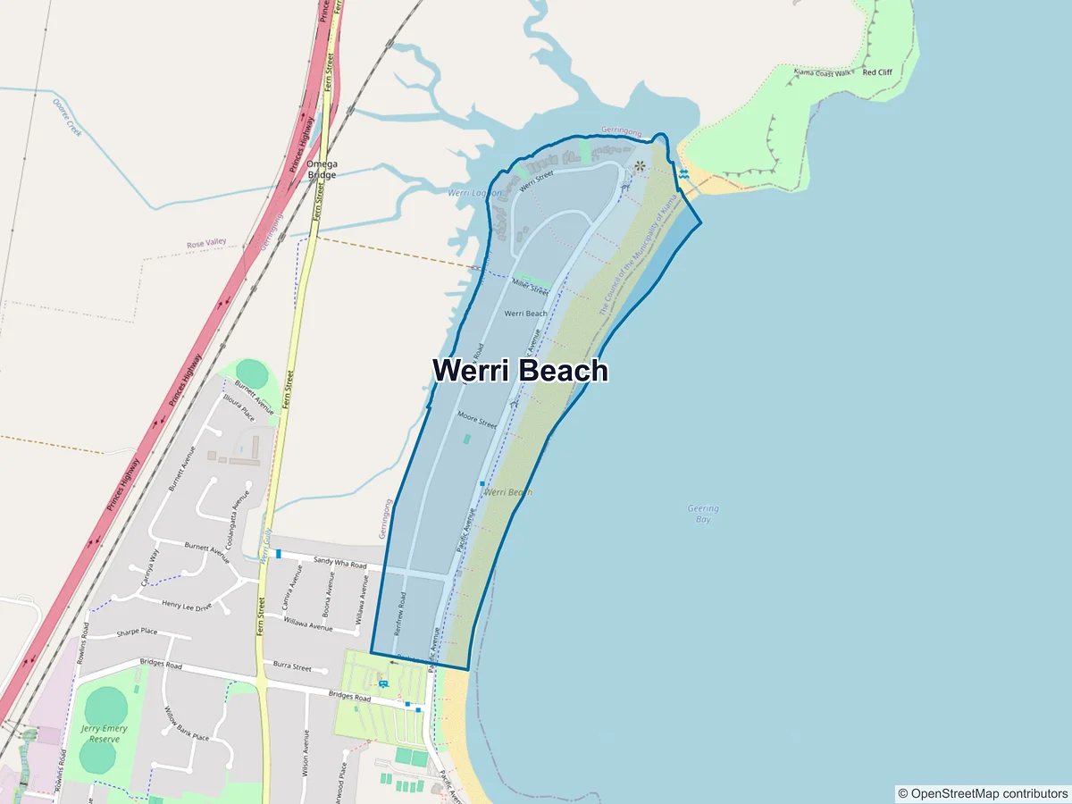 Map of Werri Beach, NSW, Australia