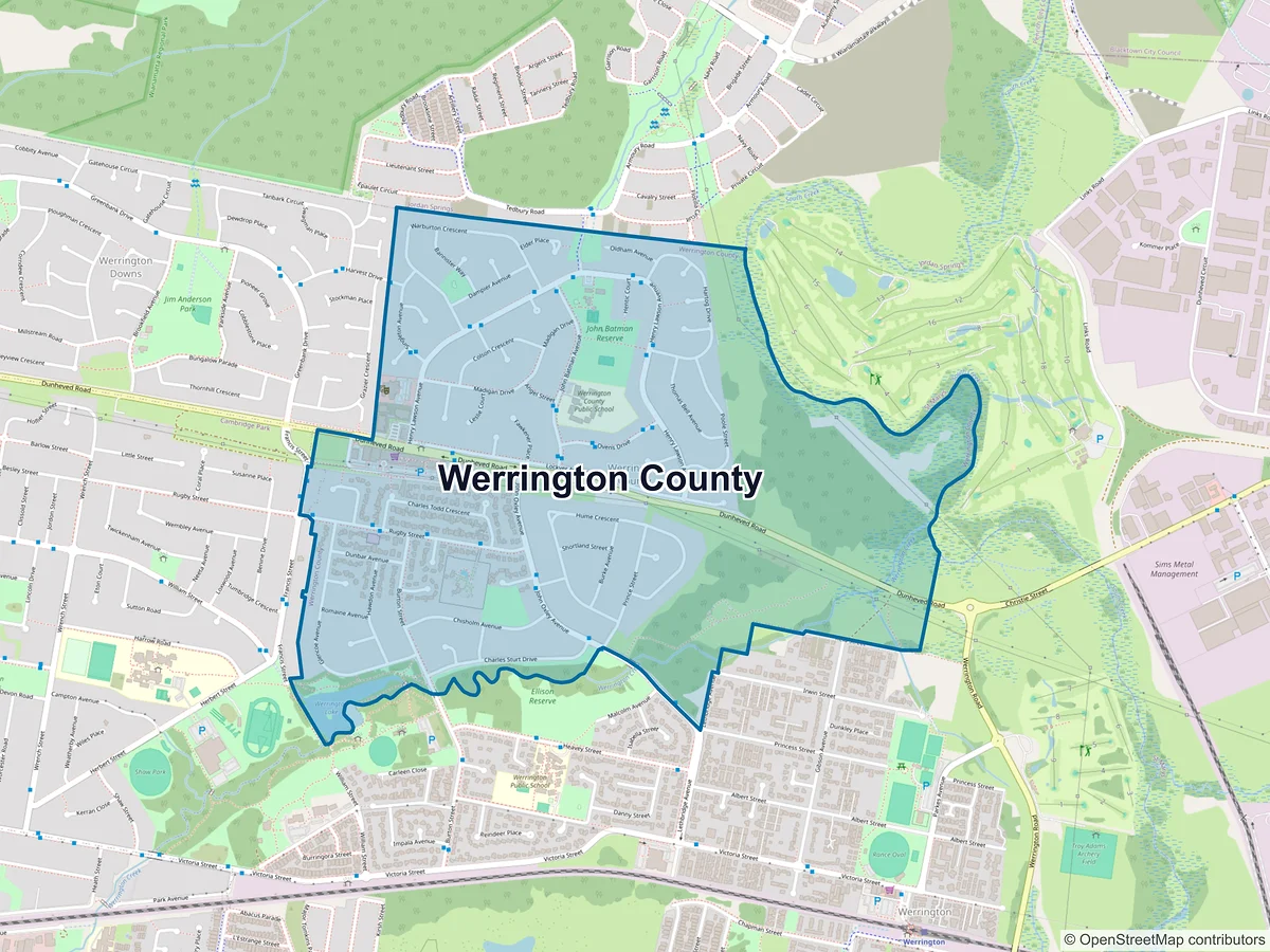 Map of Werrington County, NSW, Australia