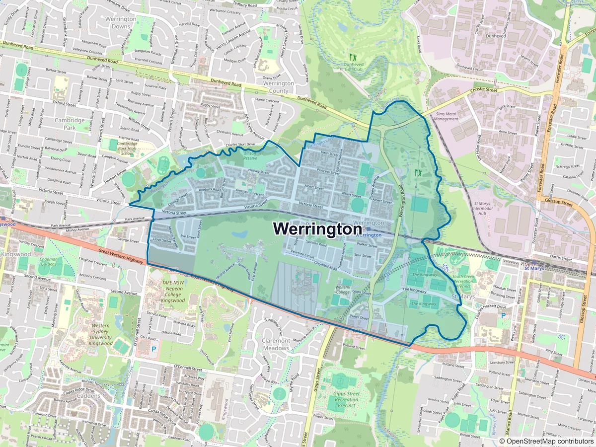 Map of Werrington, NSW, Australia