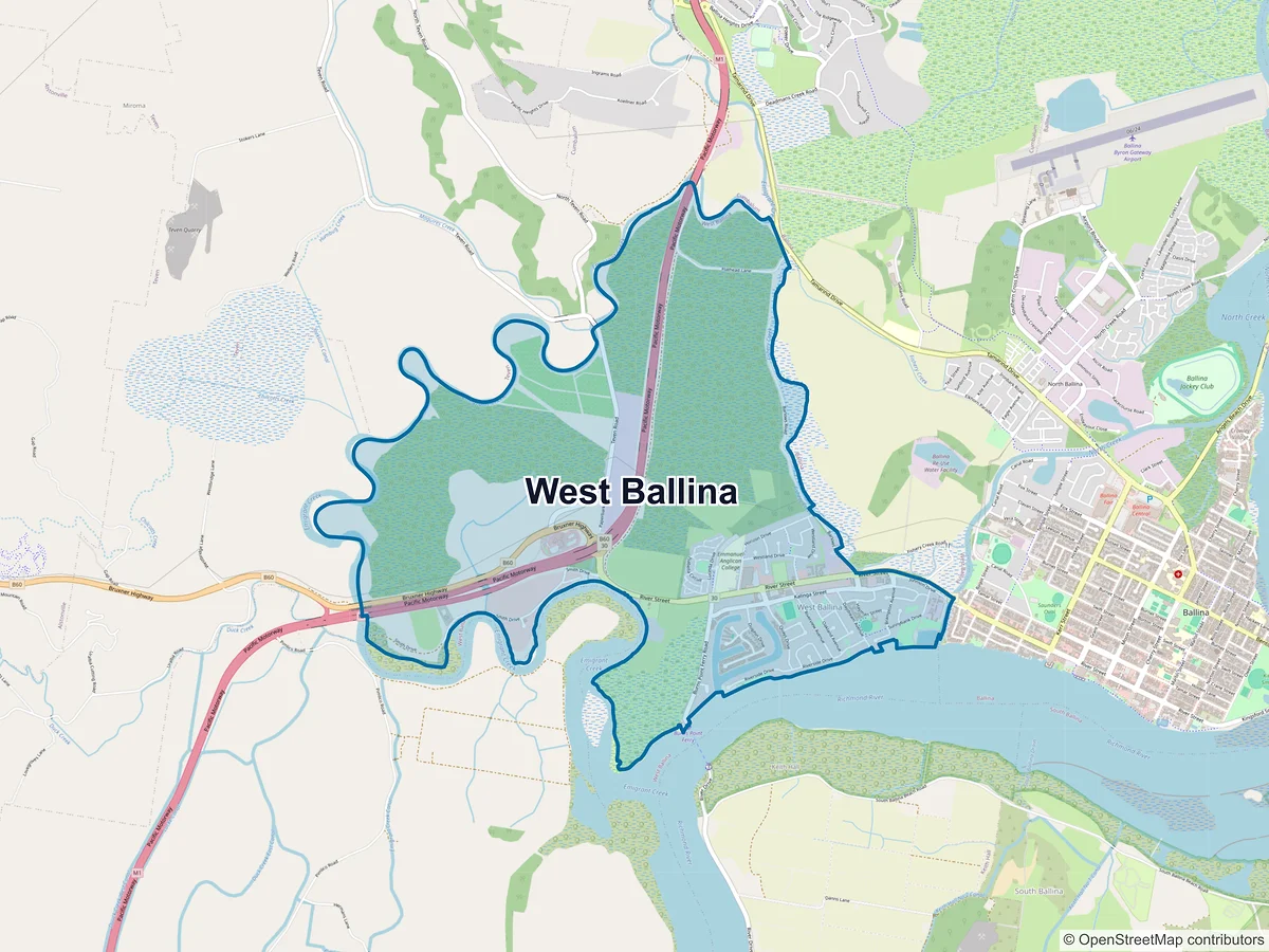 Map of West Ballina, NSW, Australia