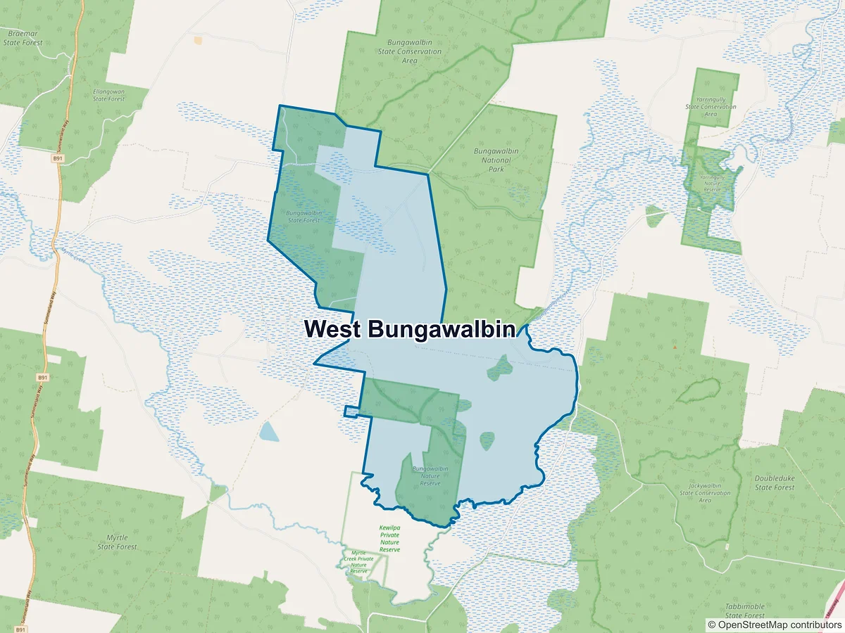 Map of West Bungawalbin, NSW, Australia