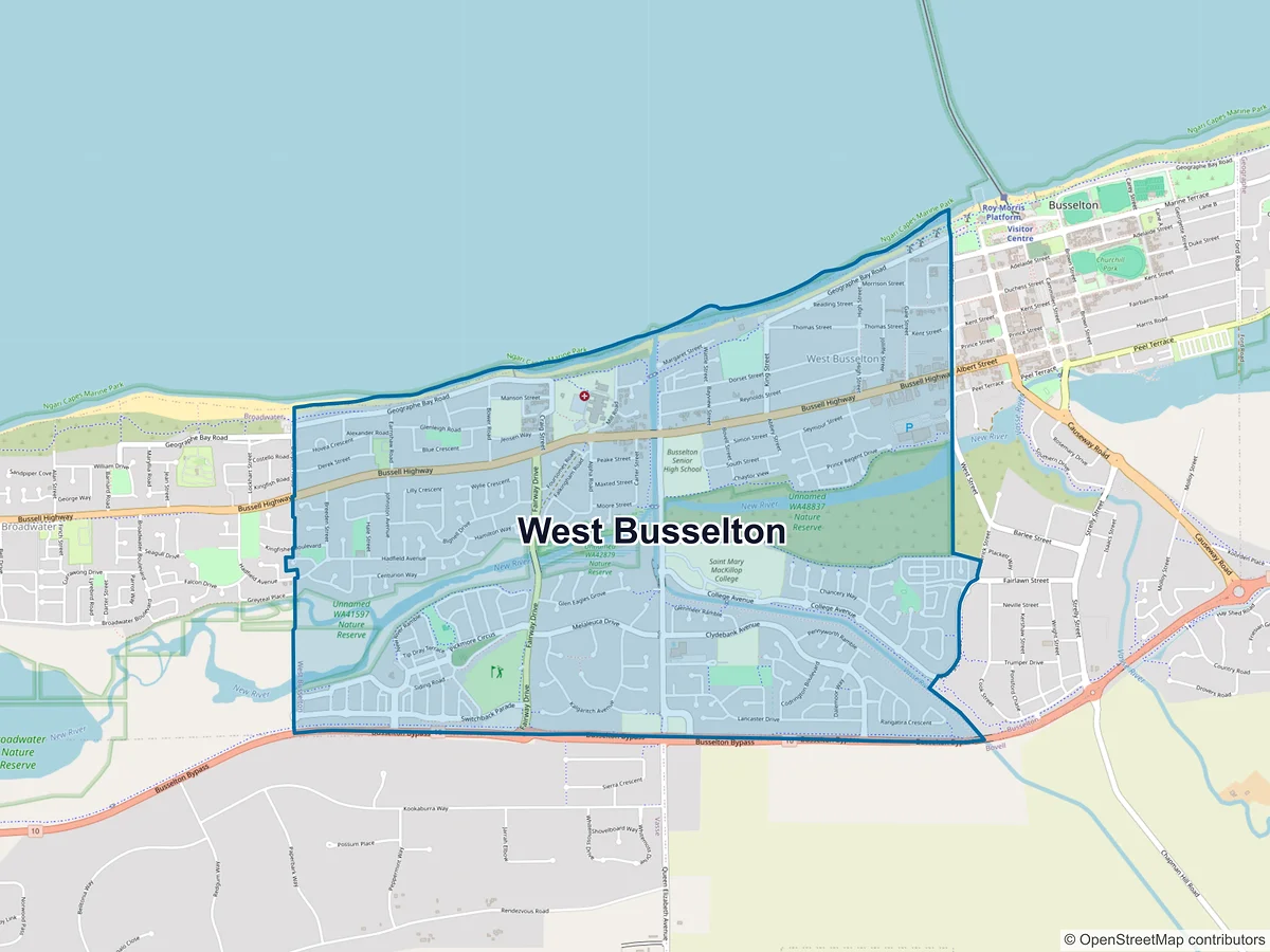 Map of West Busselton, WA, Australia