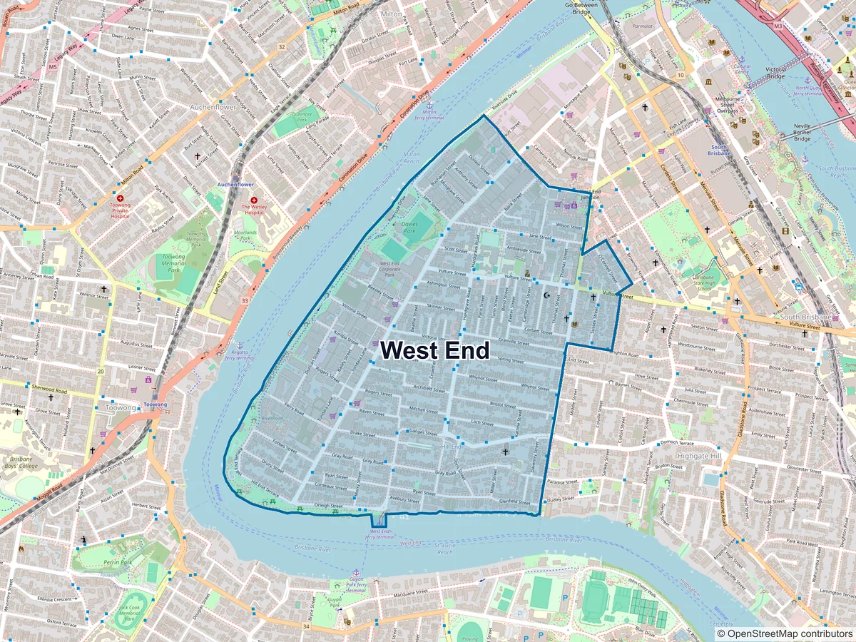 Map of West End, QLD, Australia