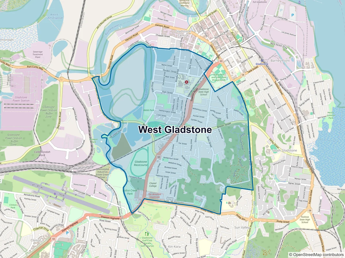 Map of West Gladstone, QLD, Australia