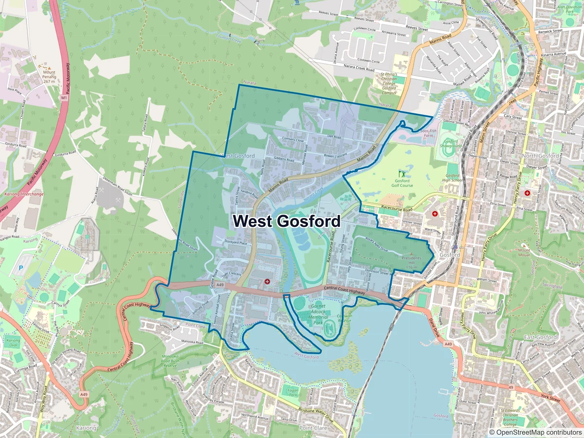 Map of West Gosford, NSW, Australia