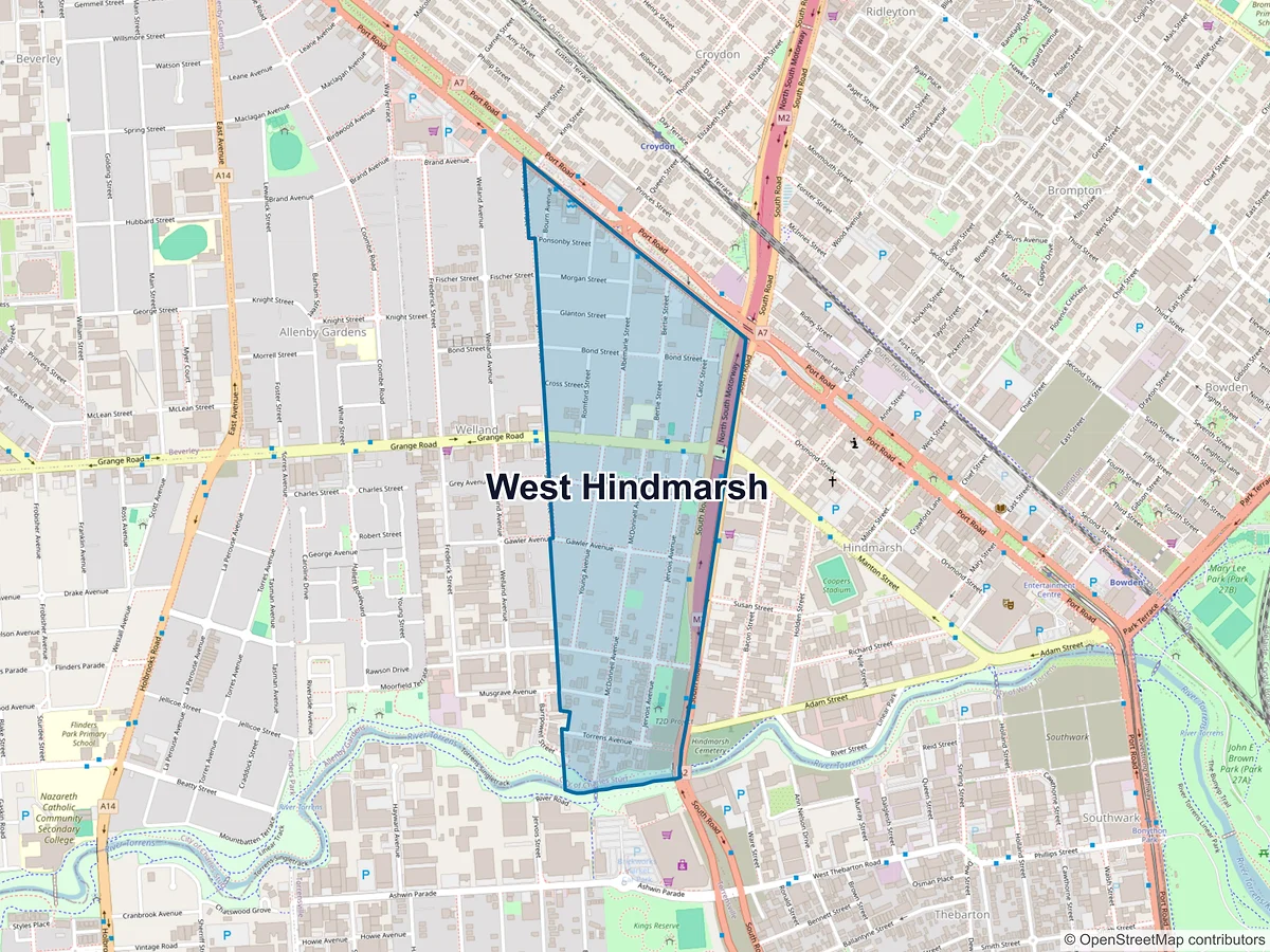 Map of West Hindmarsh, SA, Australia