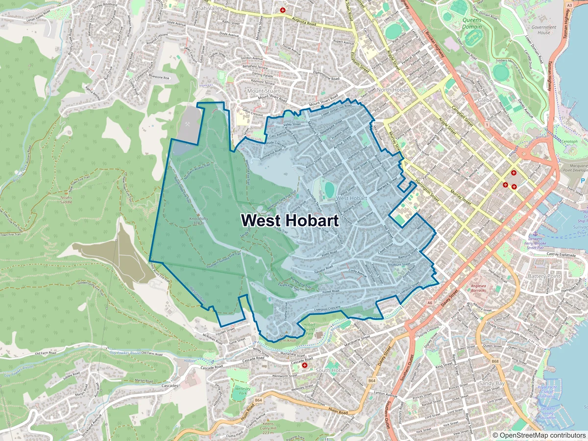 Map of West Hobart, TAS, Australia