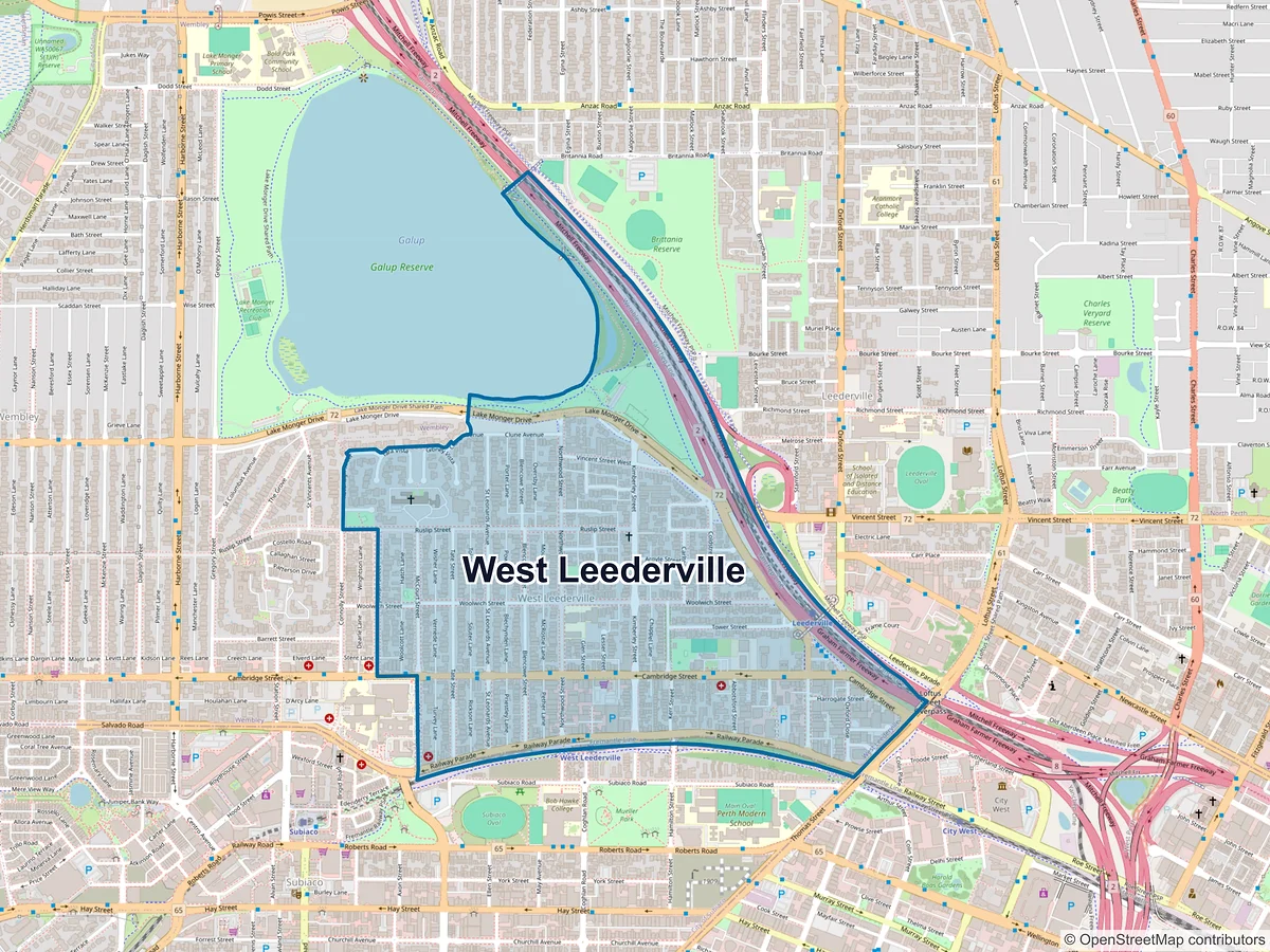 Map of West Leederville, WA, Australia