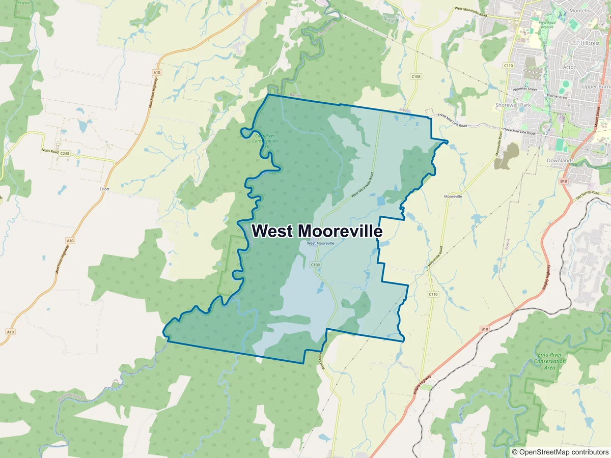 Map of West Mooreville, TAS, Australia