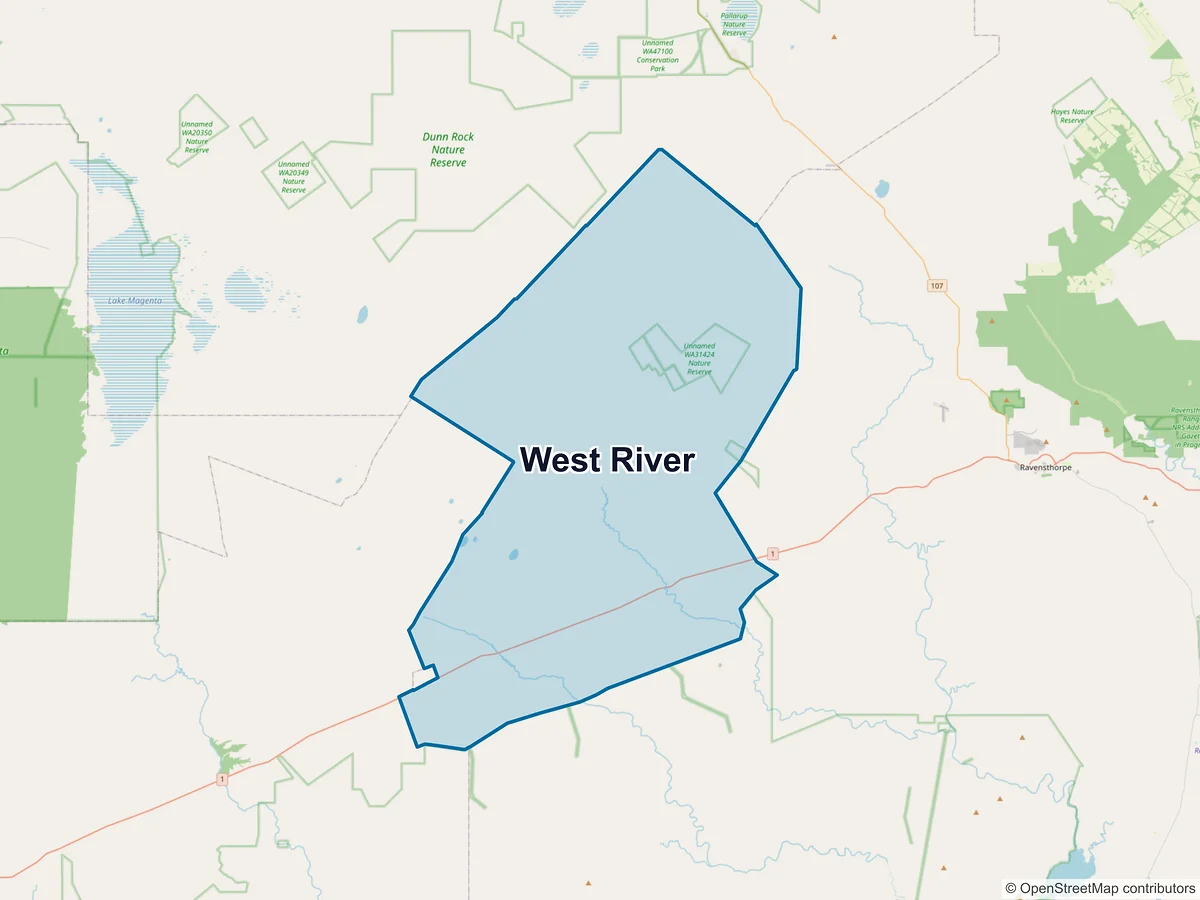 Map of West River, WA, Australia