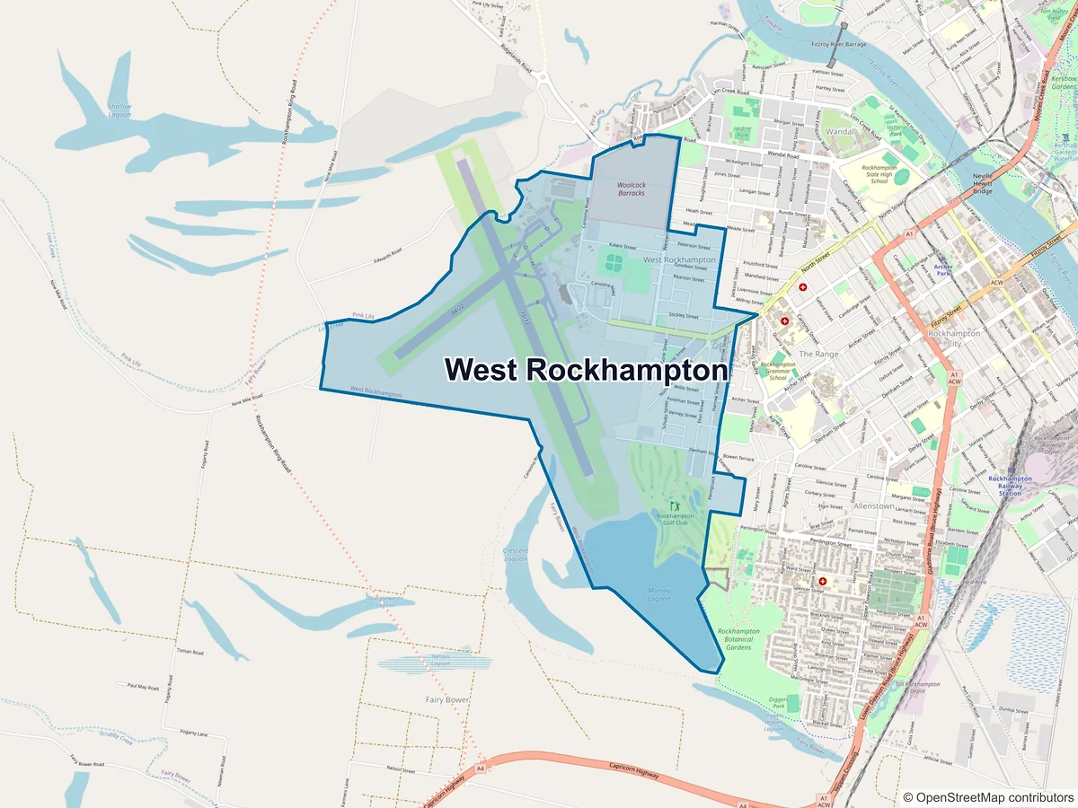 Map of West Rockhampton, QLD, Australia