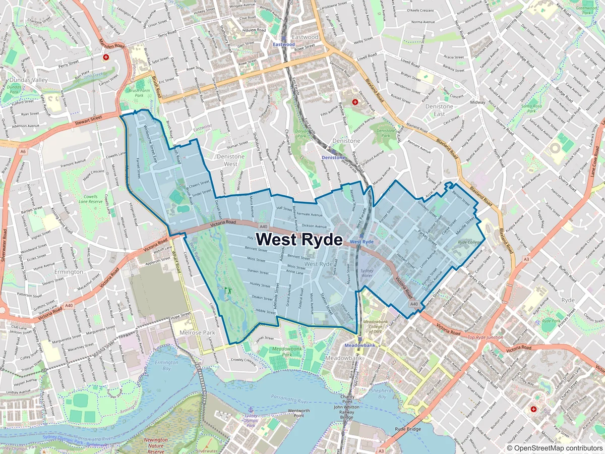Map of West Ryde, NSW, Australia