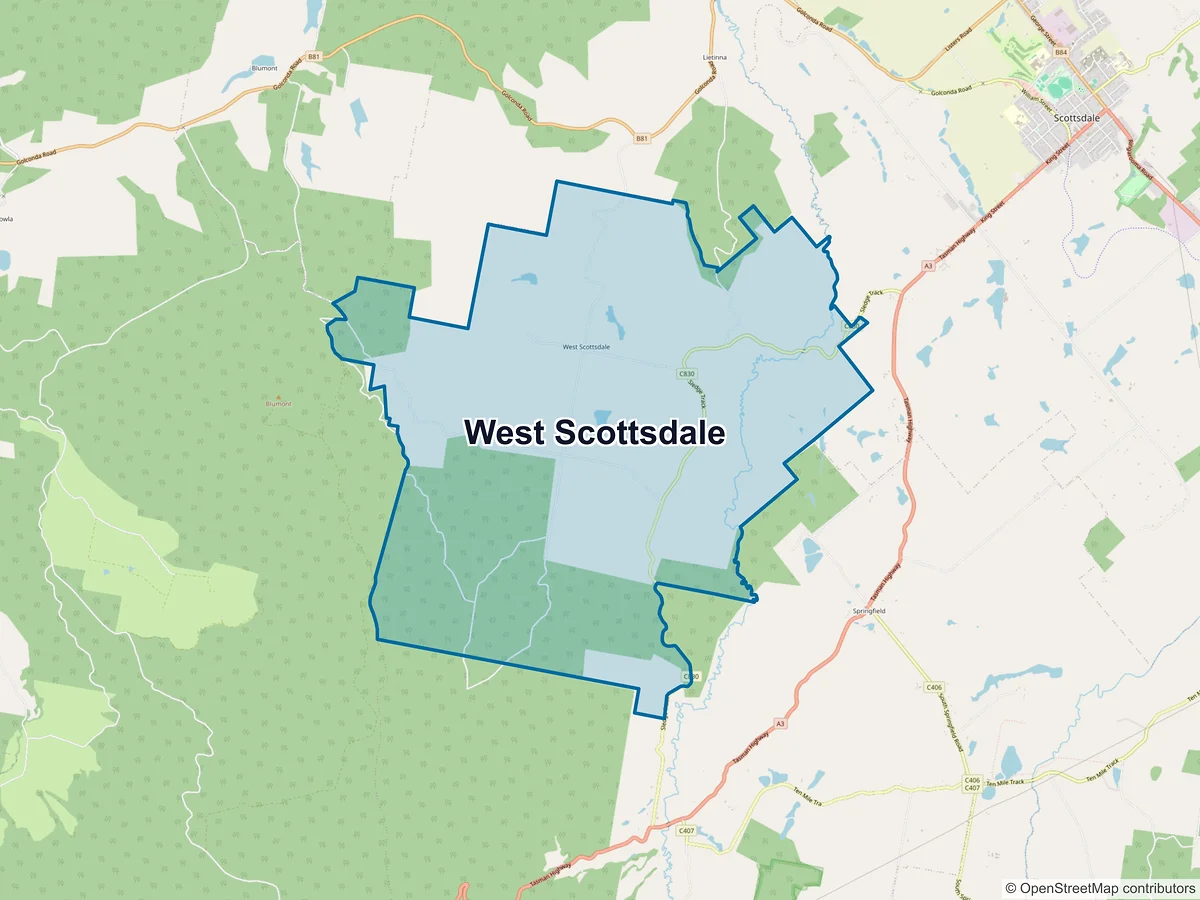 Map of West Scottsdale, TAS, Australia