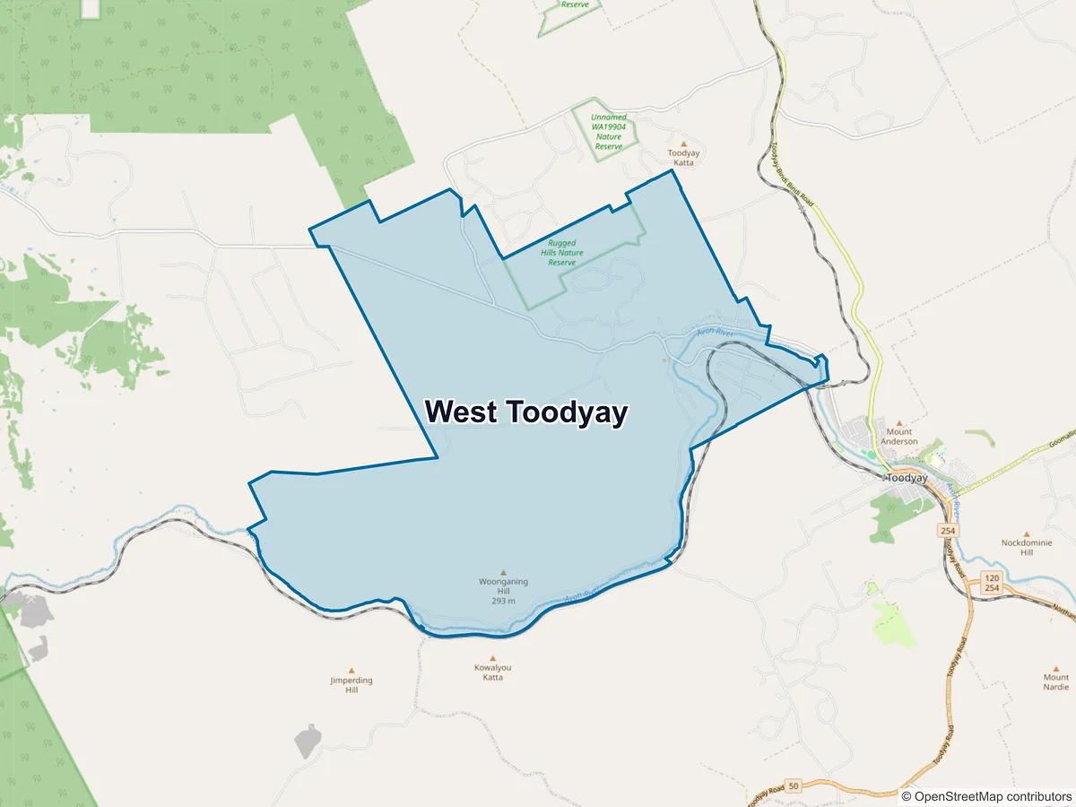 Map of West Toodyay, WA, Australia