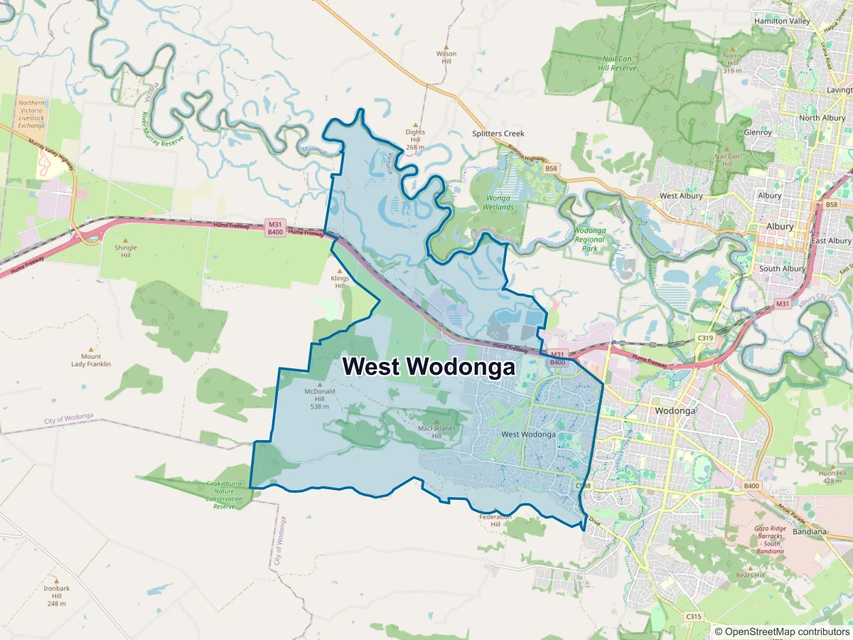 Map of West Wodonga, VIC, Australia